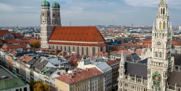 View over Munich’s old town with the Frauenkirche and the New Town Hall
